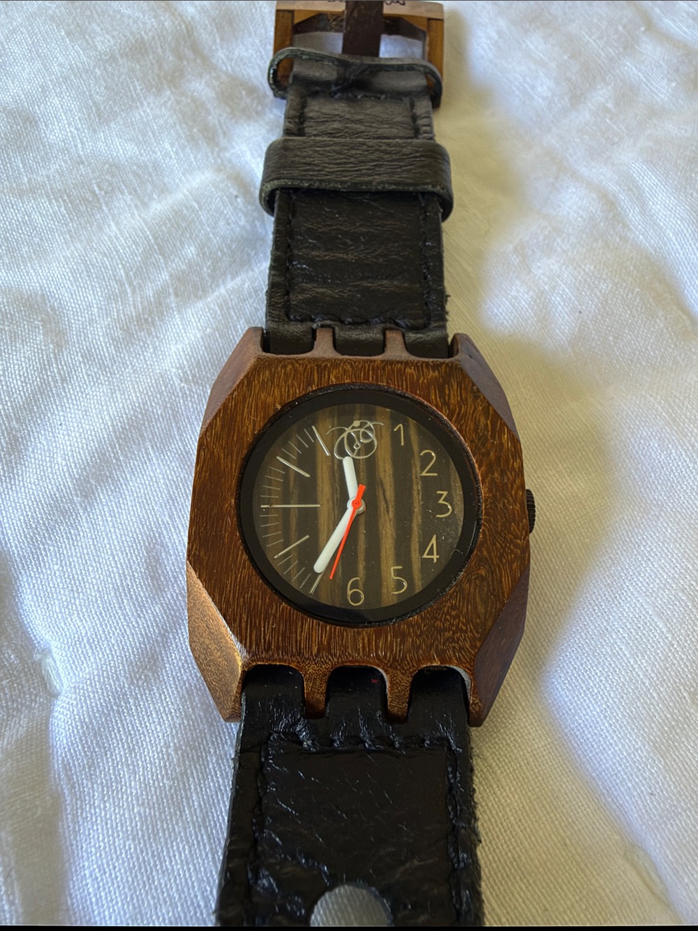 Wood-Tone Men's Analog Watch with Black Leather Strap